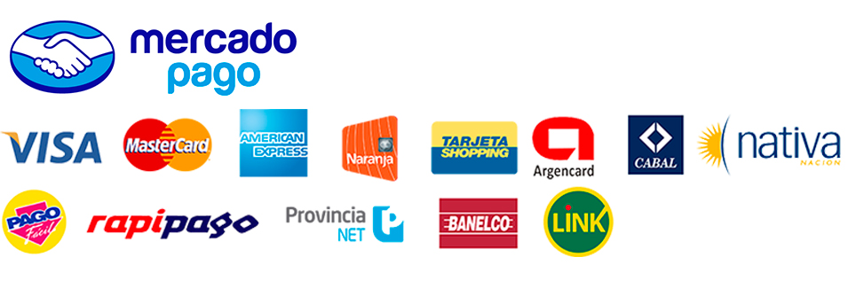 Mercado Pago acepta Visa, Mastercard, American Express, Naranja, Tarjeta Shopping, Argencard, Cabal, Nativa, Pago Fácil, RapiPago, Provincia NET, Banelco y Link