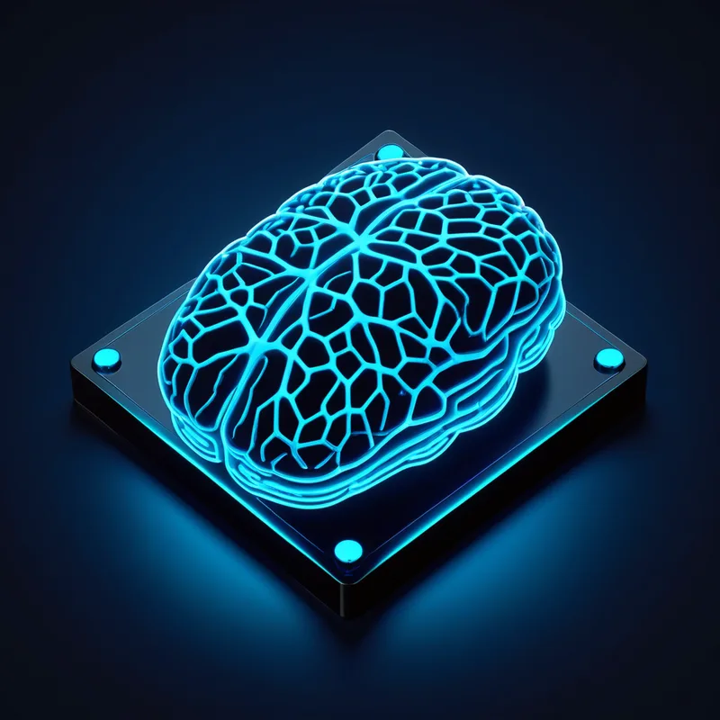 Ilustración 3D de un cerebro/chip de inteligencia artificial conectado