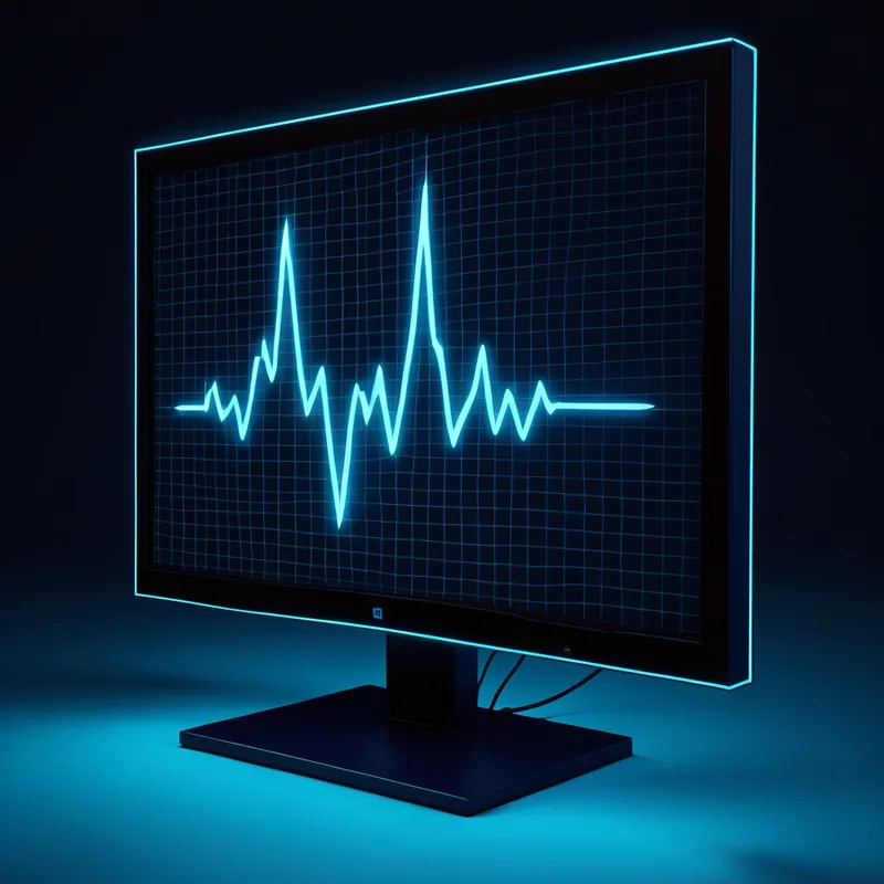 Ilustración 3D de un panel de monitoreo con alertas