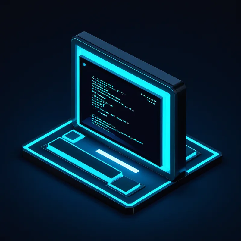 Ilustración 3D de desarrollo de software con símbolos de código